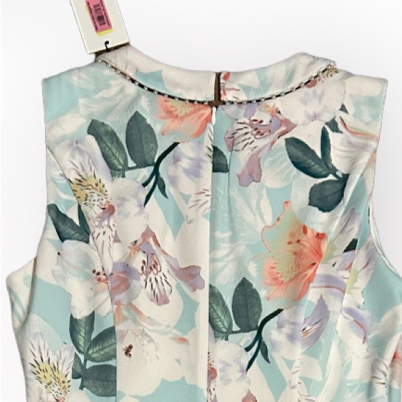 Calvin Klein BEAUTIFUL Printed Sheath w/Pearls At Neck(Seaspray Multi)Dress SZ10 - Picture 7 of 8
